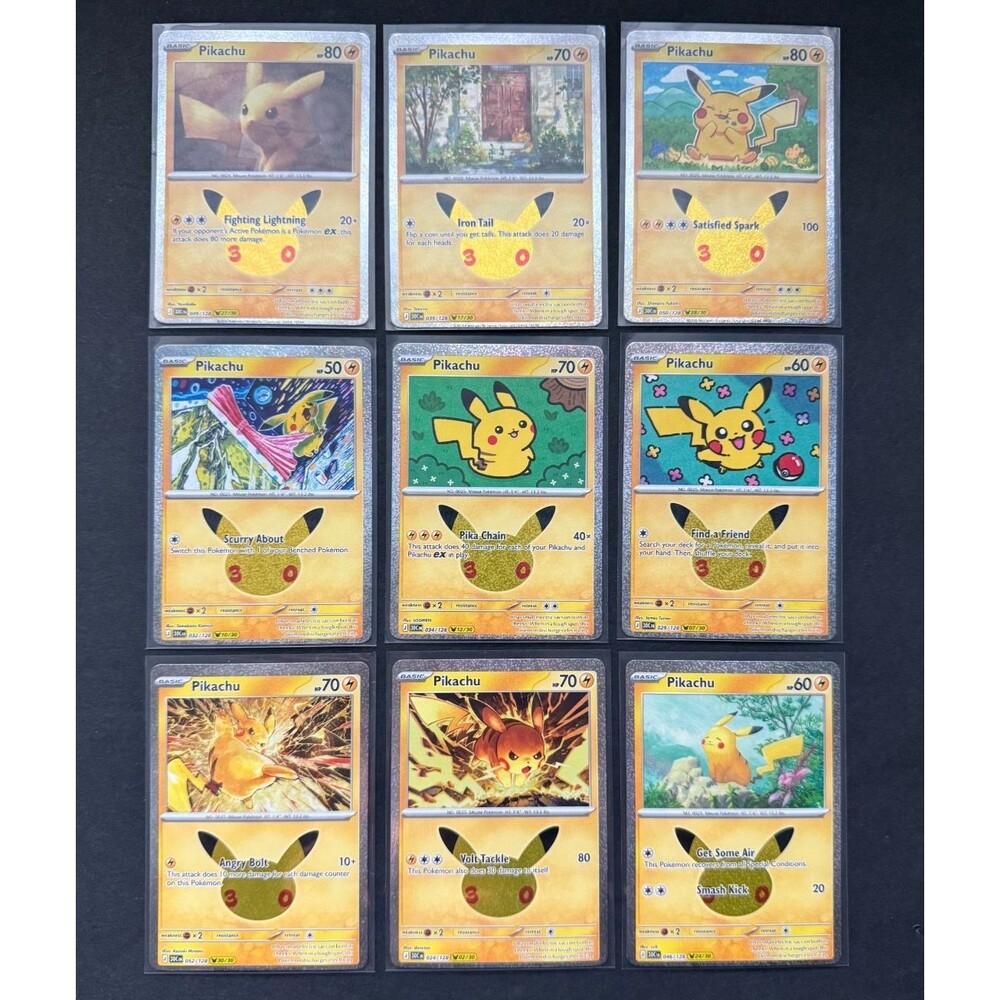 Pokemon 30th Celebration Pikachu 9 Card MISCUT ERROR Lot Same ETB